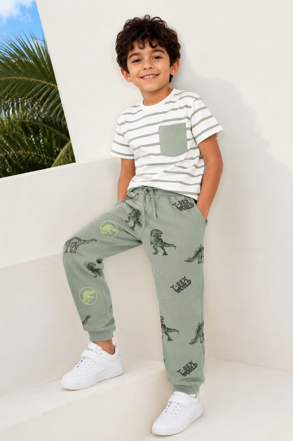 Green Dinosaur Printed Regular Fit Jogger With 2 Pocket
