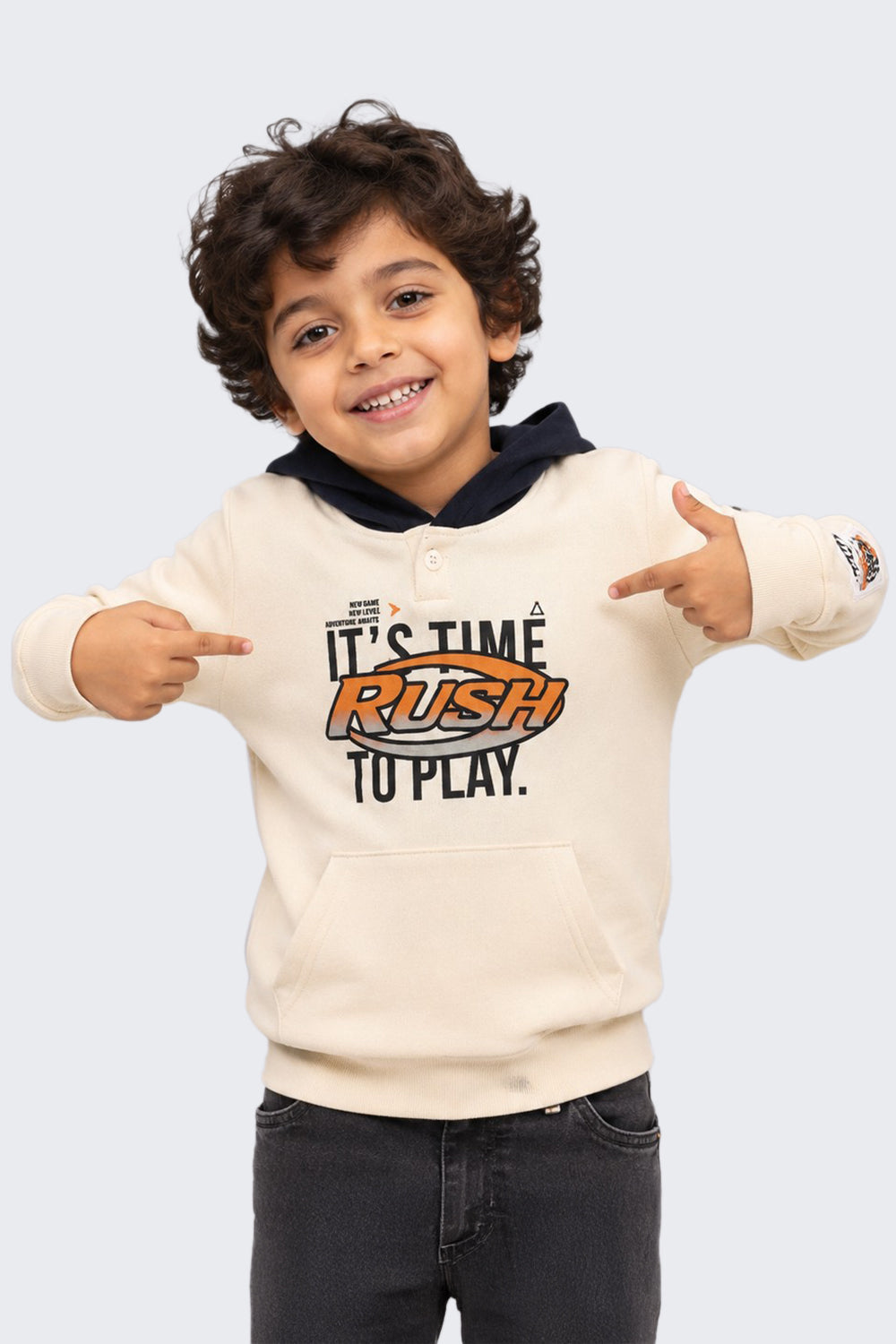 Boys Off White Graphic Regular Fit Hooded Sweatshirt