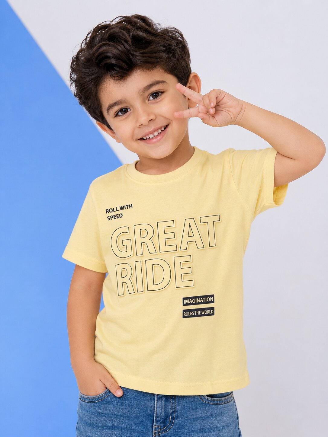 Boys Yellow Typographic Cotton Regular Fit T-Shirt