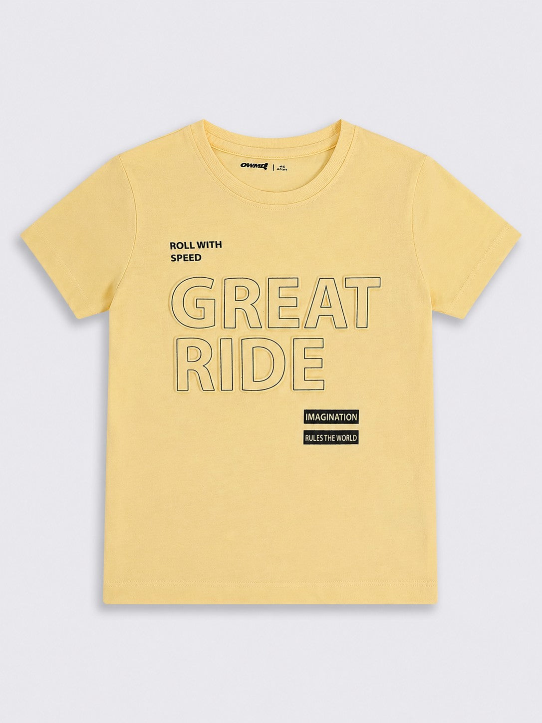 Boys Yellow Typographic Cotton Regular Fit T-Shirt