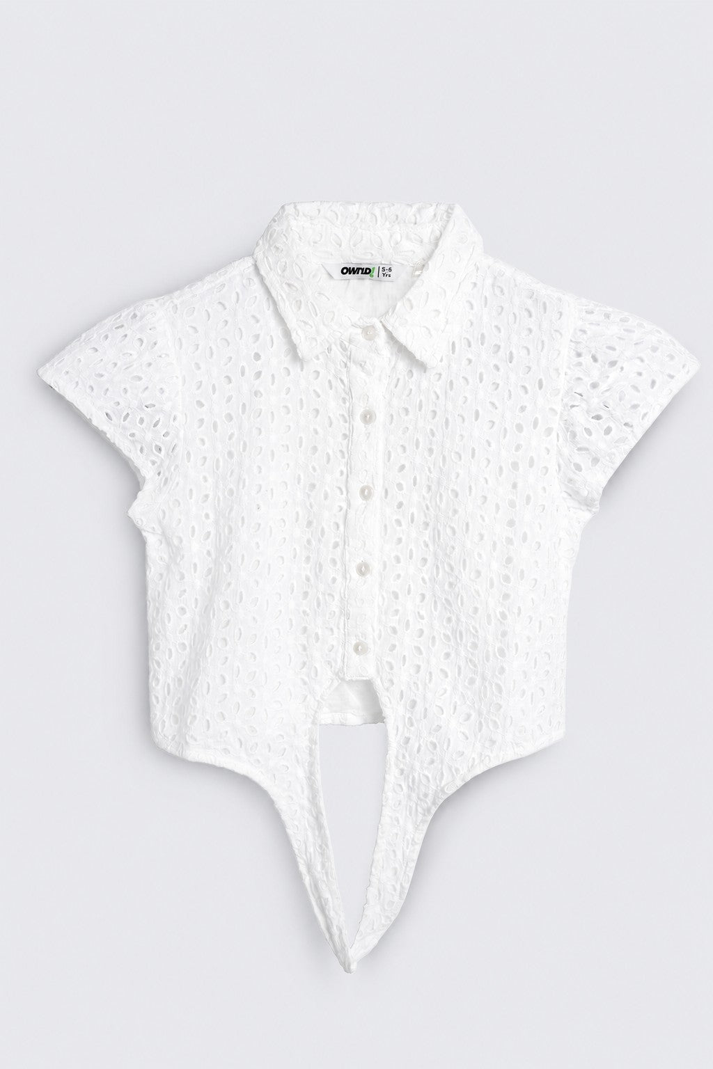 Girls White Cut Work Cotton Regular Fit Shirt