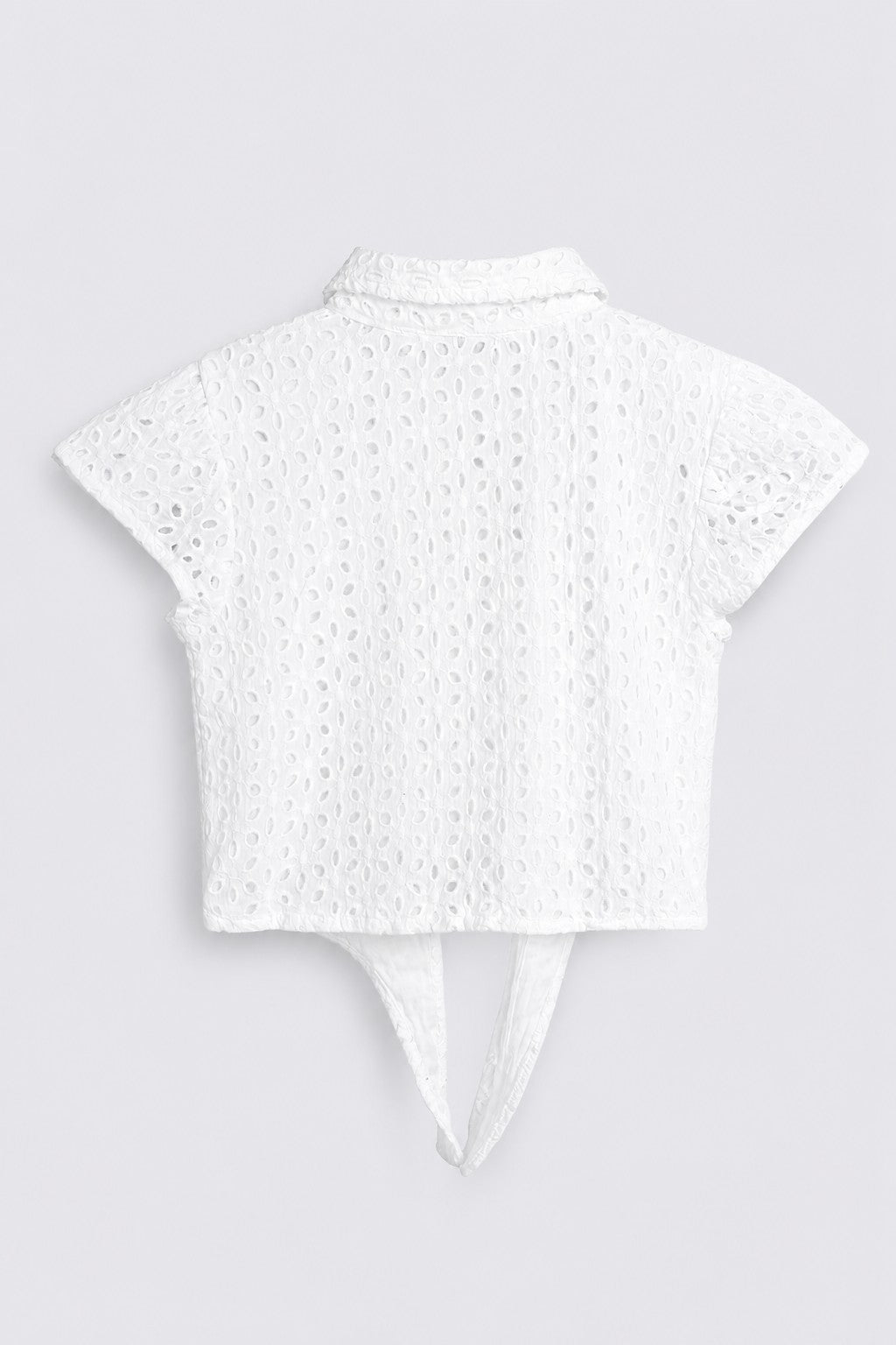 Girls White Cut Work Cotton Regular Fit Shirt
