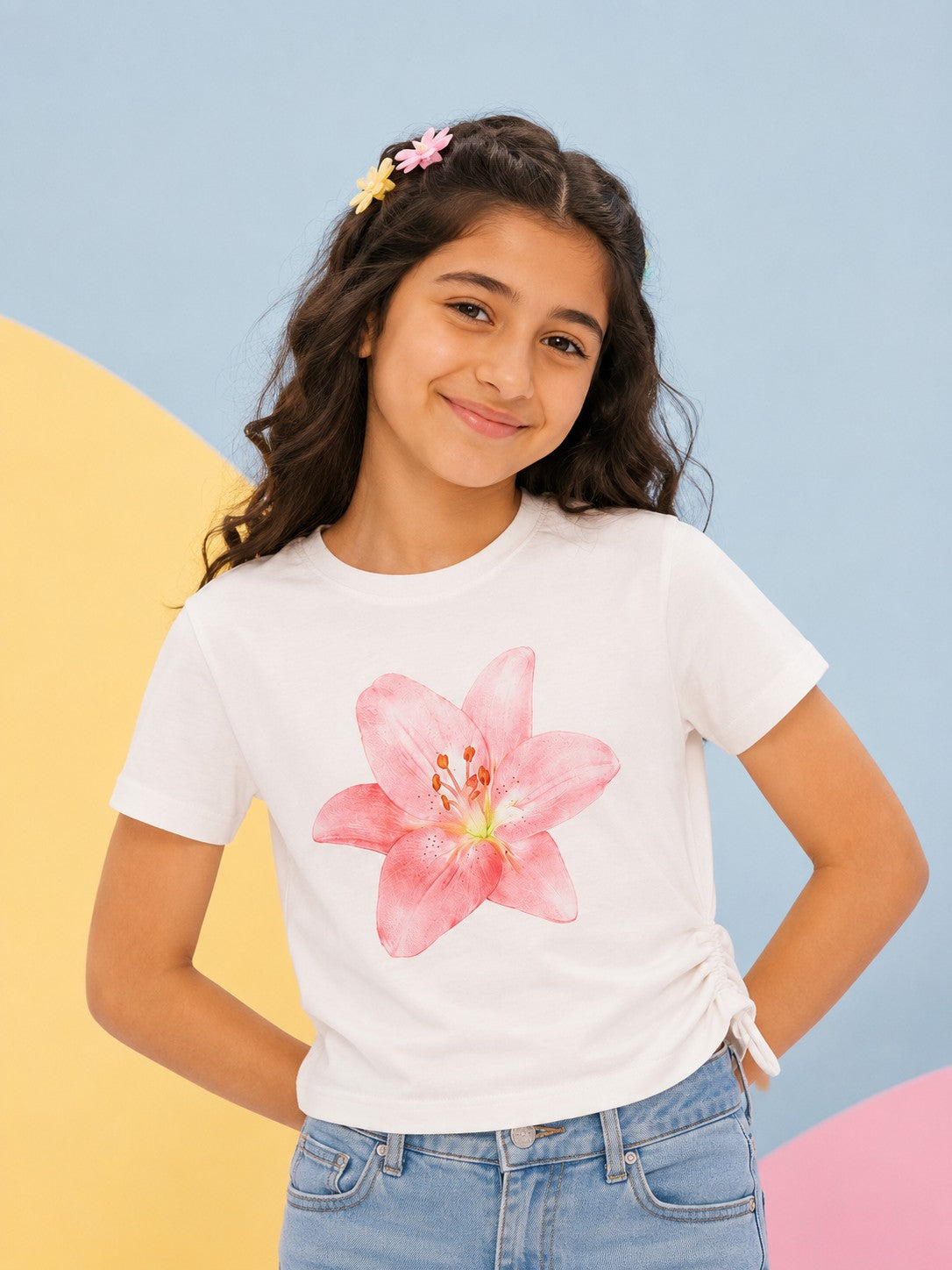 Tweens Girls White Floral Regular Fit T-Shirt