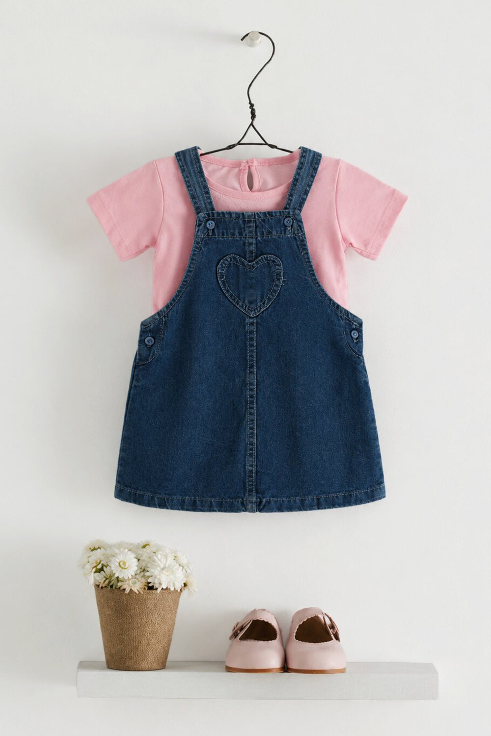 Blue Wear Regular Fit Dungaree and T-Shirt For Infant Girls