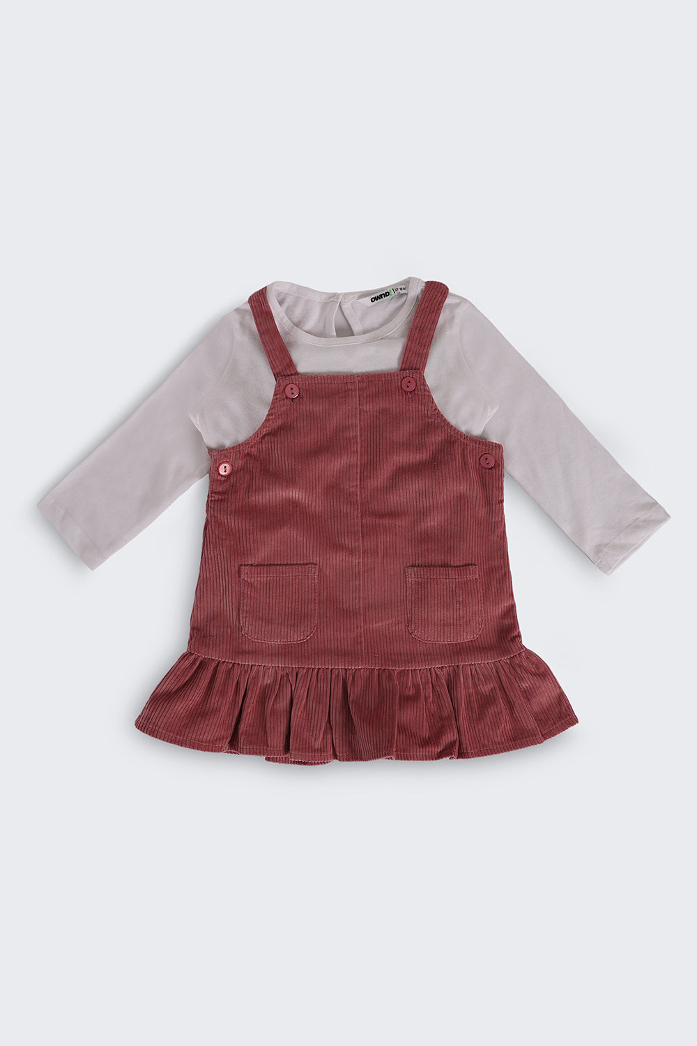 Pink Textured Regular Fit Dungaree and T-Shirt For Infant Girls
