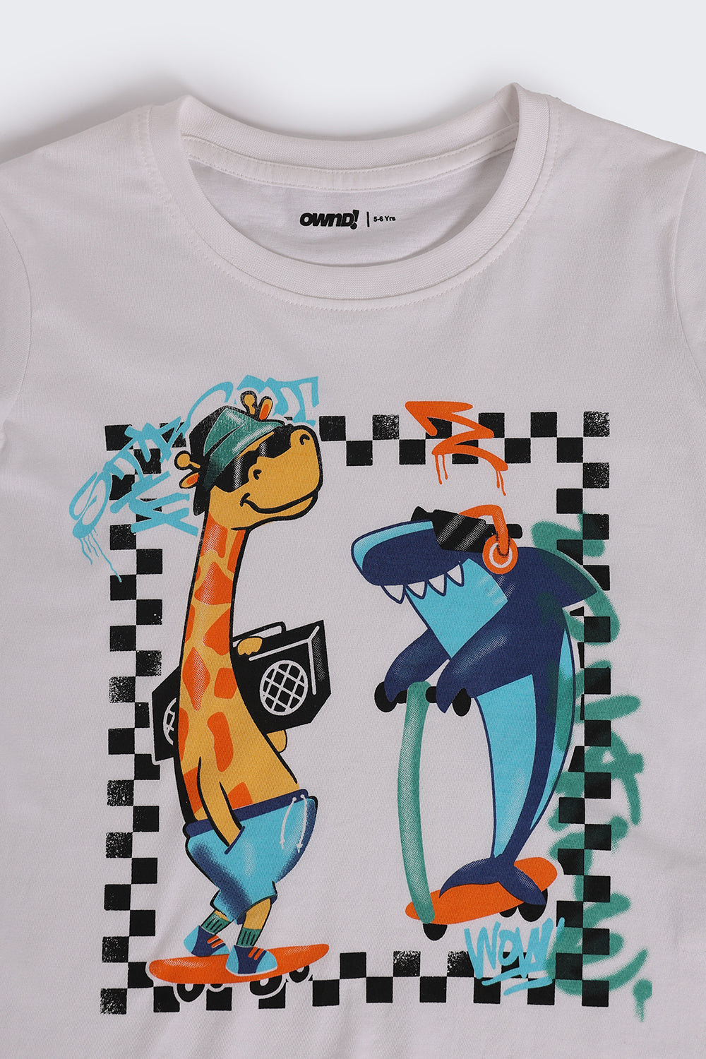 White Cartoon Regular Fit T-Shirt For Boys