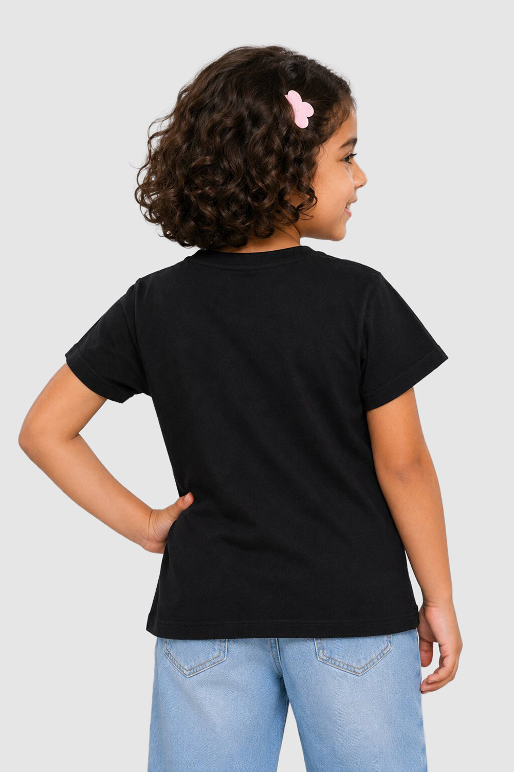 Black Graphic Regular Fit T-Shirt For Girls