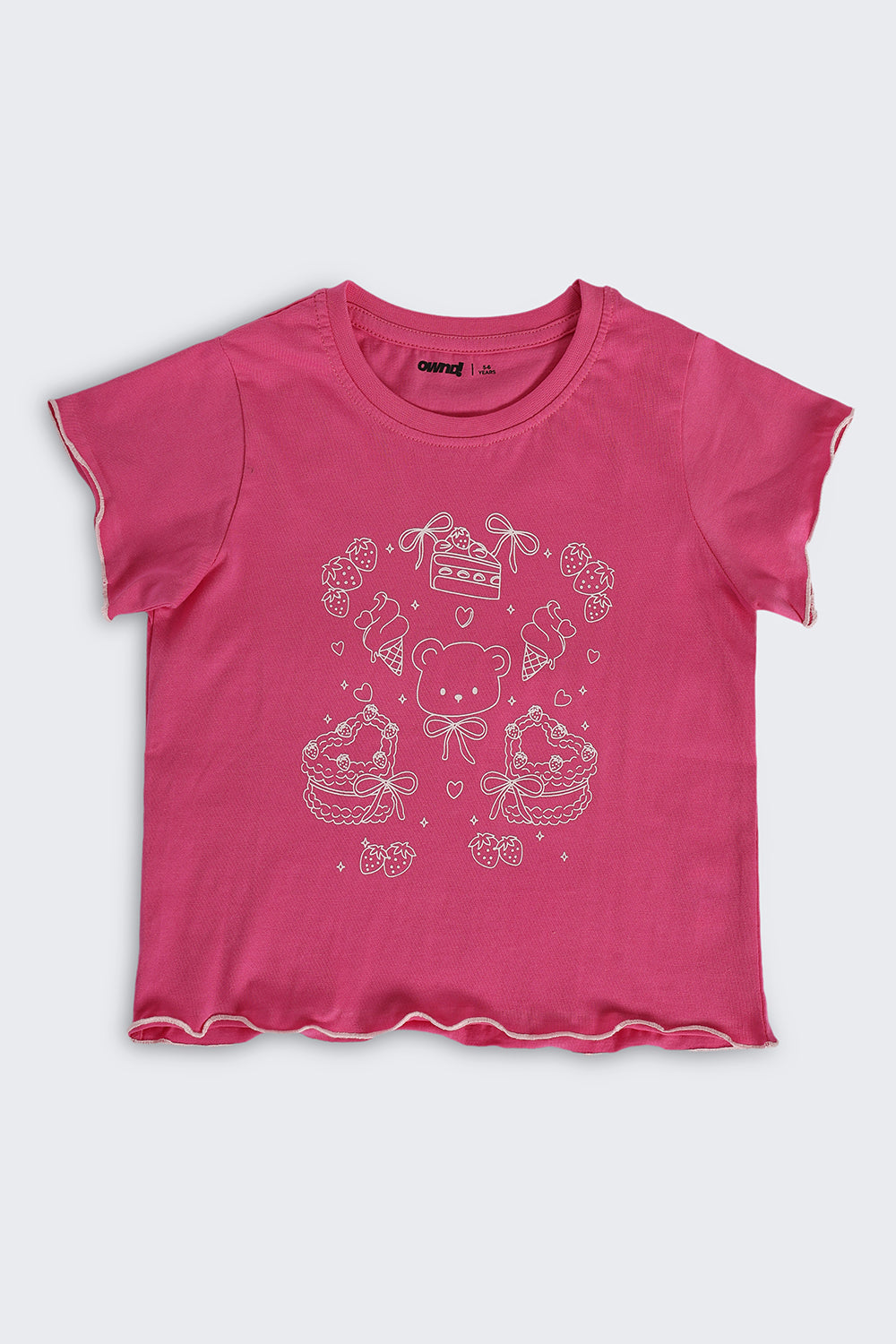 Pink Flutter Sleeves Regular Fit T-Shirt For Girls