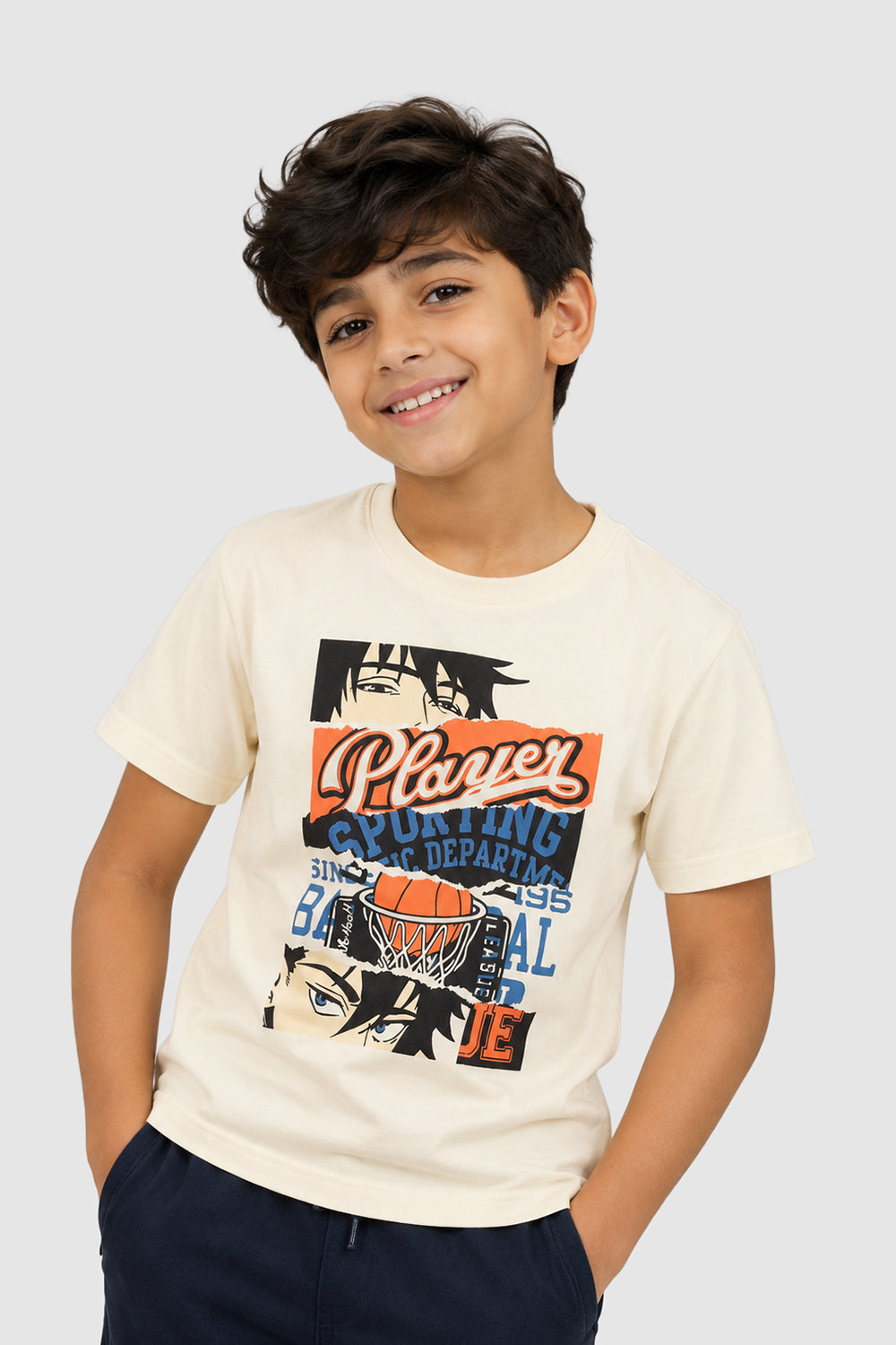 Cream Graphic Regular Fit T-Shirt For Tweens Boys