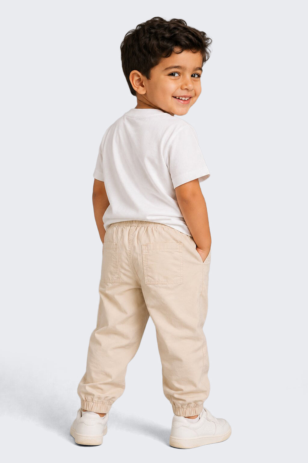 Boys Jogger Fit Beige Solid Jogger