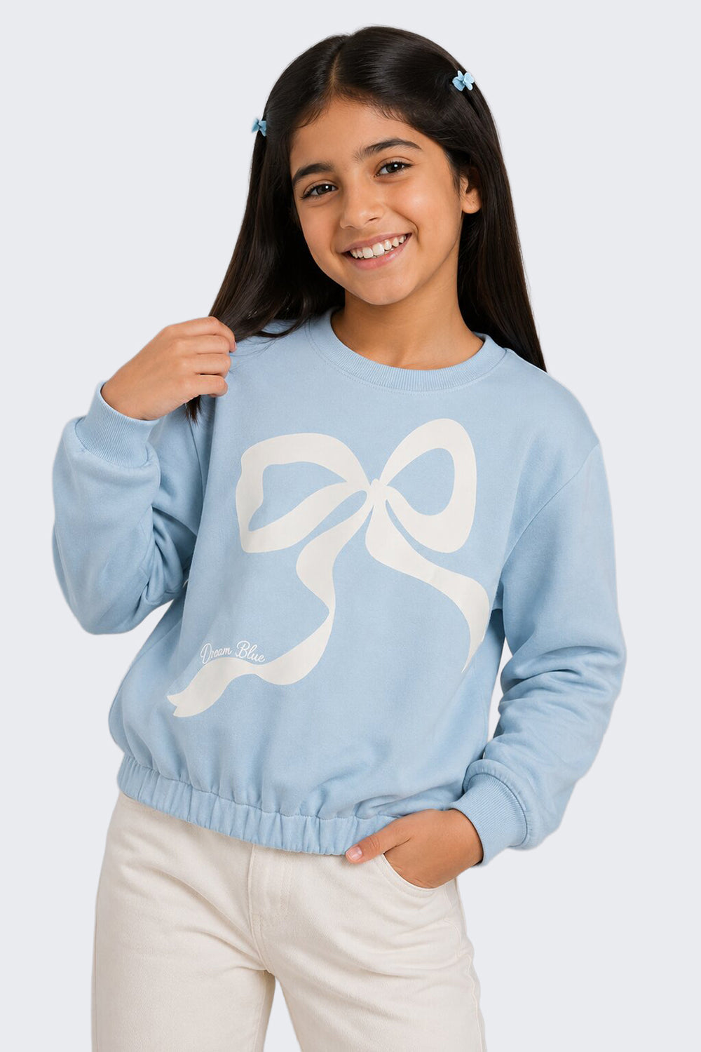 Tweens Girls Regular Fit Light Blue Bow Sweatshirt