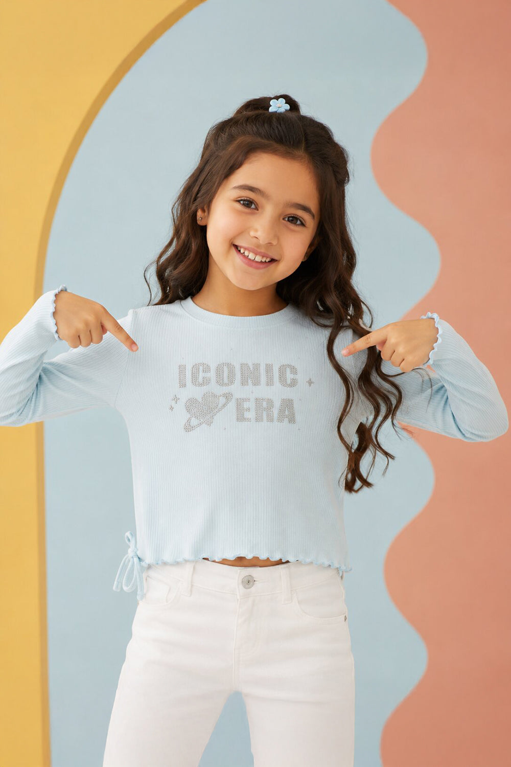 Tweens Girls Regular Fit Light Blue Placement Design T-Shirt