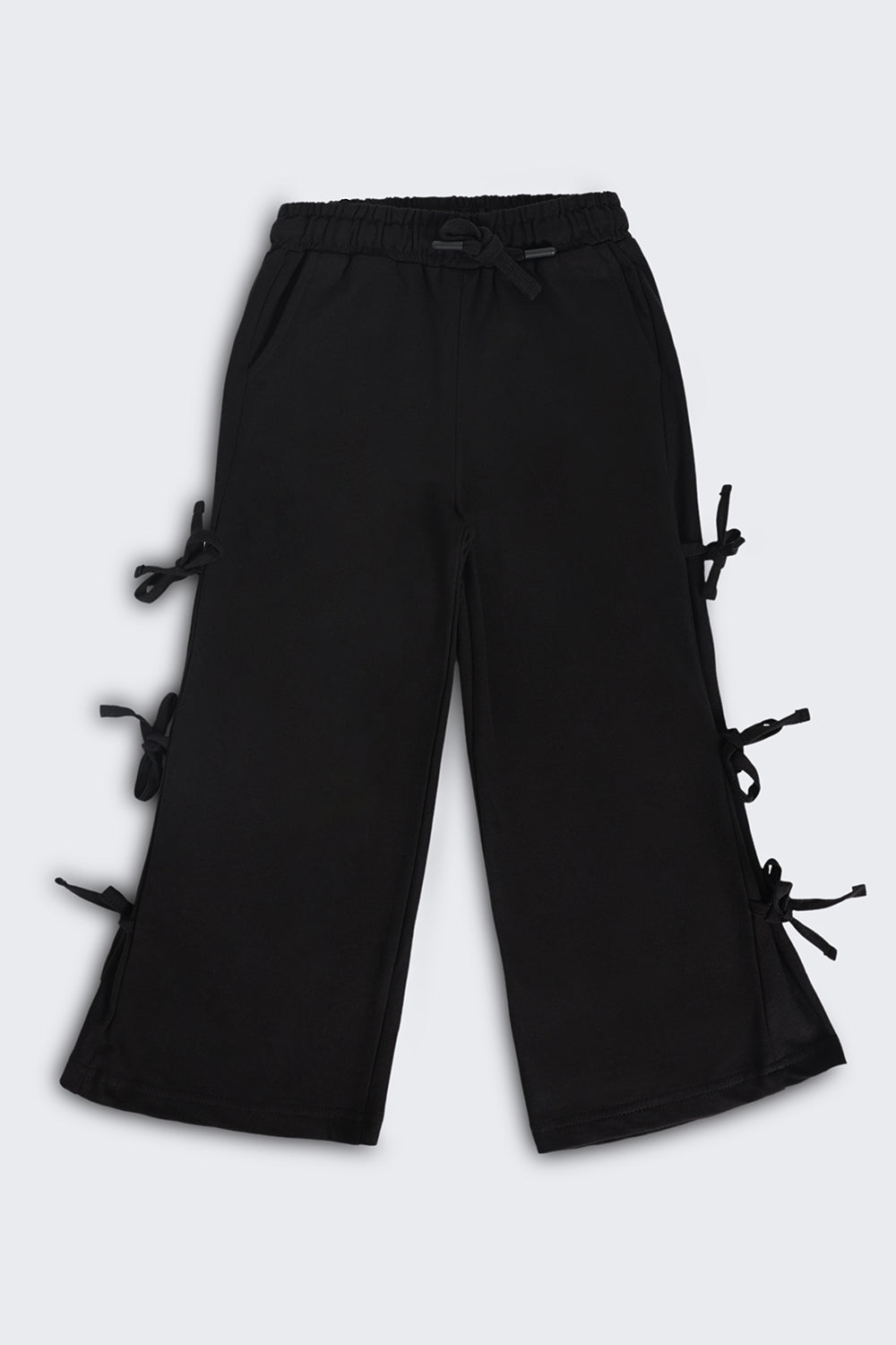 Girls Wide Leg Fit Black Solid Track Pant