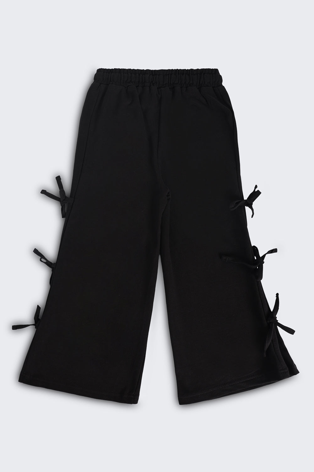 Girls Wide Leg Fit Black Solid Track Pant