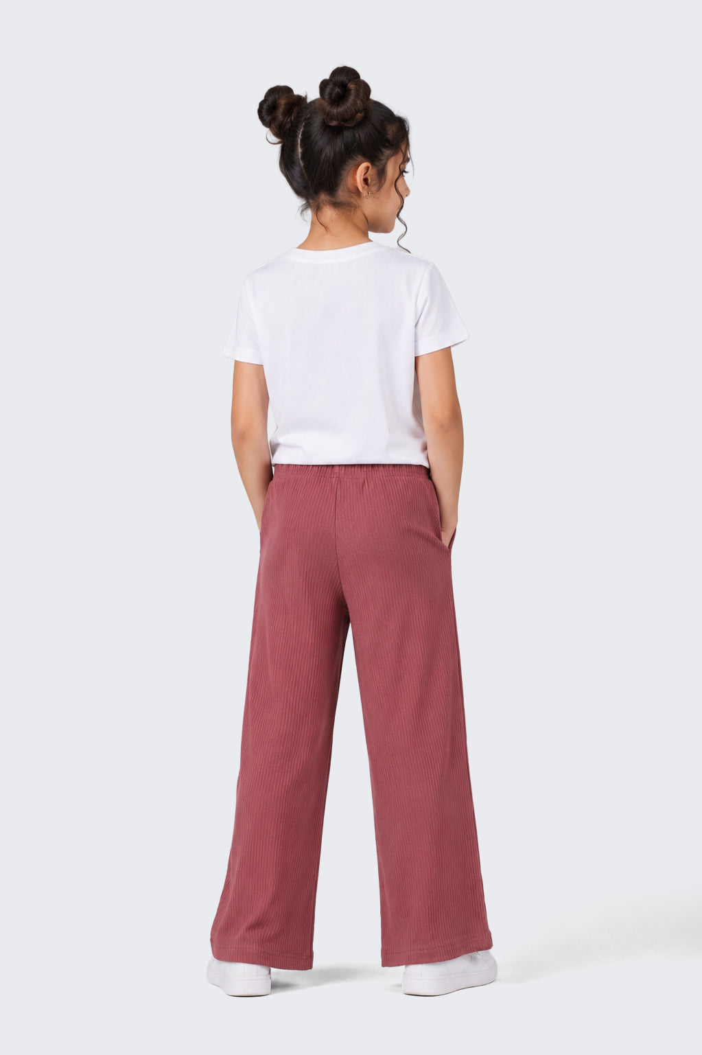 Tweens Girls Wide Leg Fit Mauve Solid Track Pants