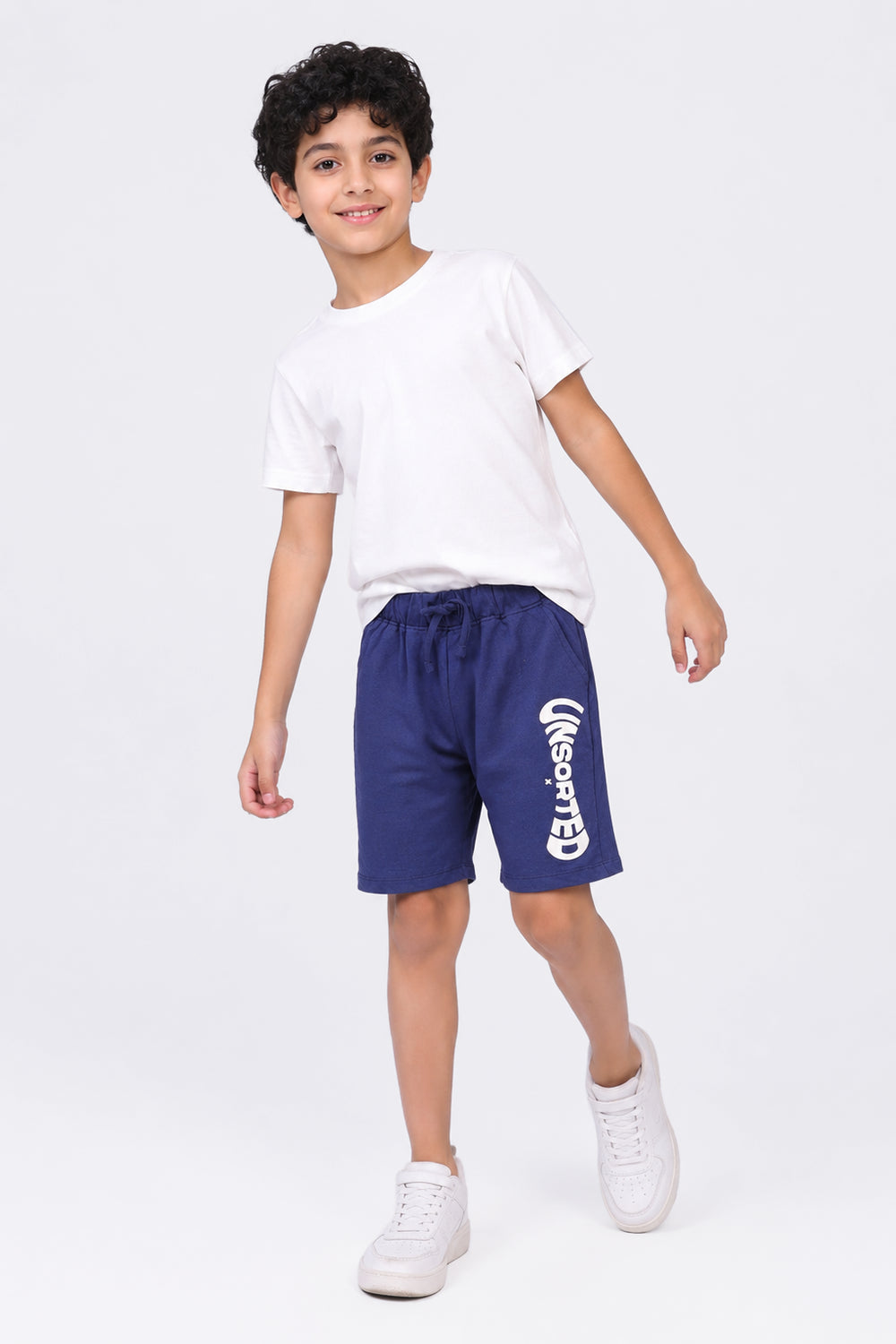 Tweens Boys Regular Fit Navy Letter Shorts