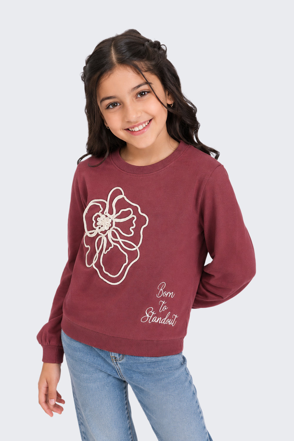 Tweens Girls Relaxed Fit Mauve Graphic Printed Sweatshirt