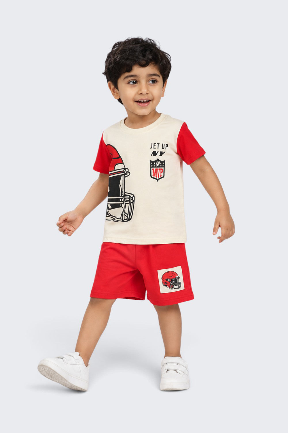 Boys Regular Fit Red Graphic Printed Co-ord Set
