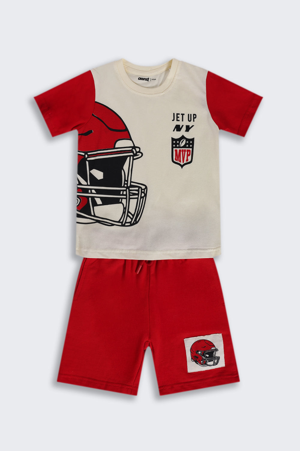Boys Regular Fit Red Graphic Printed Co-ord Set