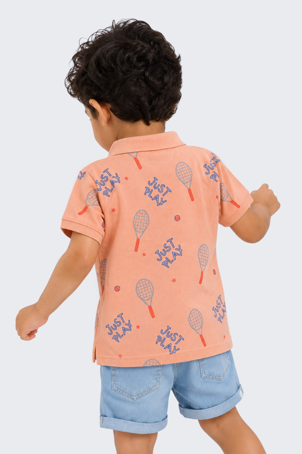 Boys Regular Fit Peach Badminton Graphic Printed T-Shirt