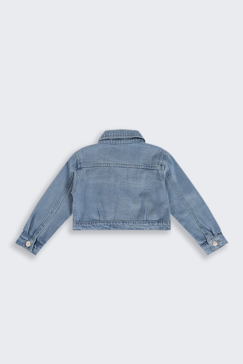 Girls Boxy Fit Blue Solid Denim Jacket