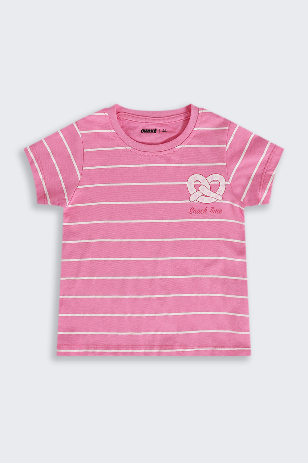 Girls Regular Fit Pink Striped T-Shirt
