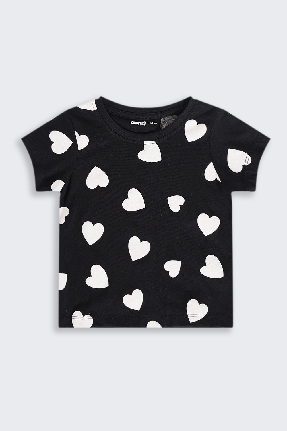 Girls Regular Fit Black Heart Printed T-Shirt