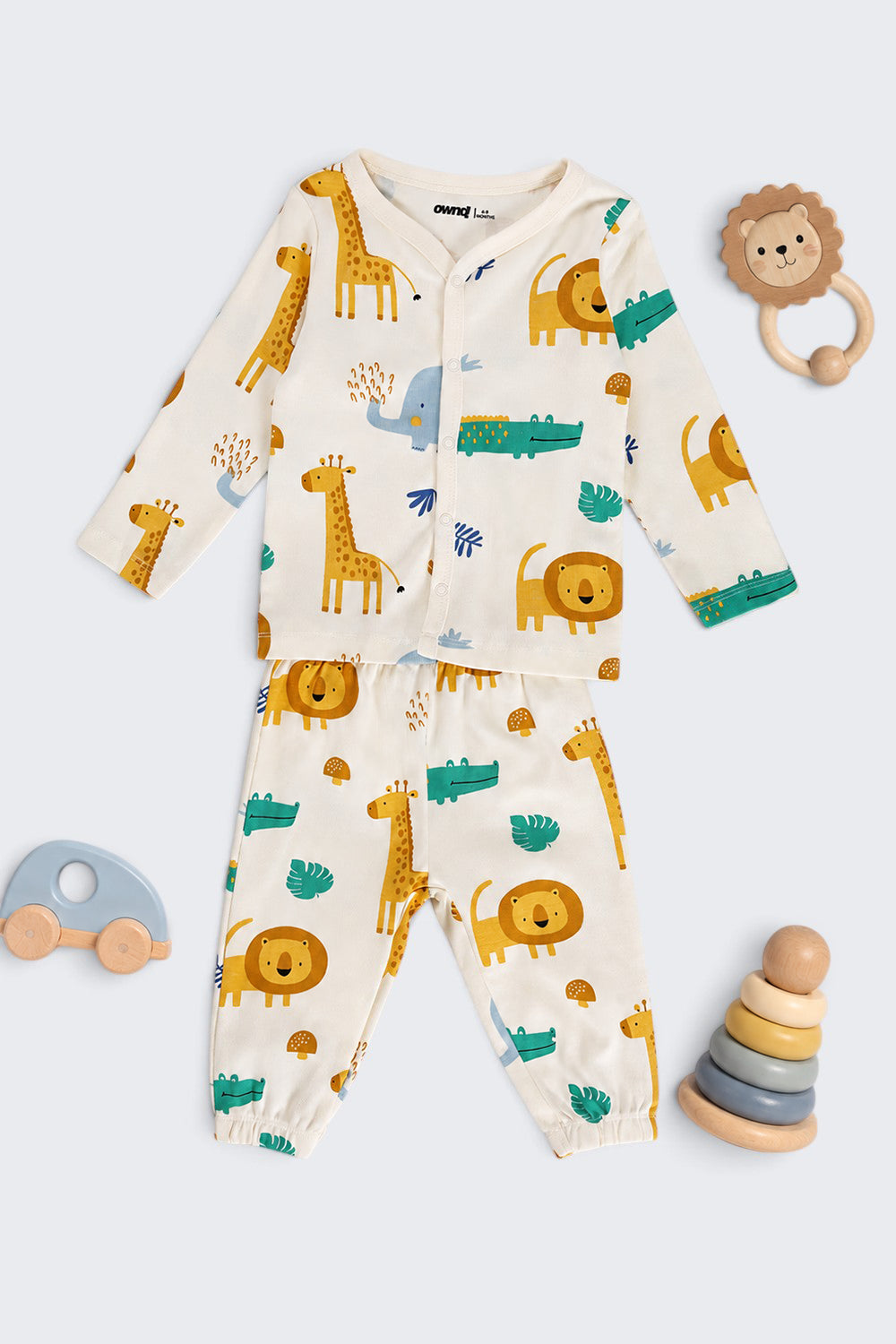 Infant Boys Regular Fit Cream Giraffe Graphic Co-ord Set
