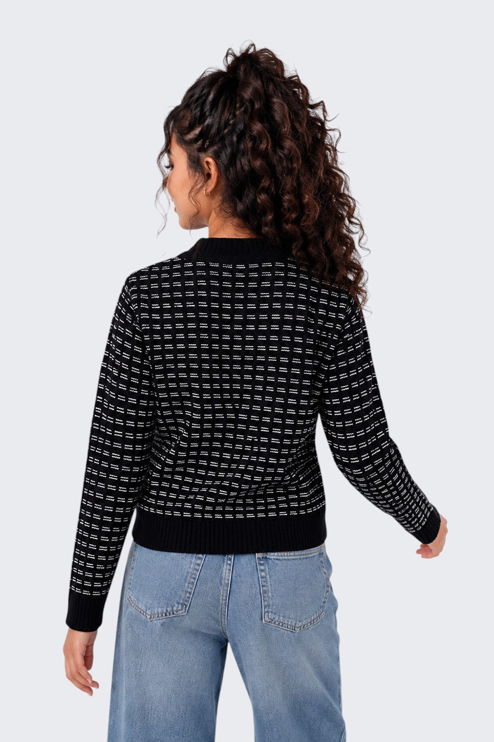 Tweens Girls Regular Fit Black Self Design Sweater