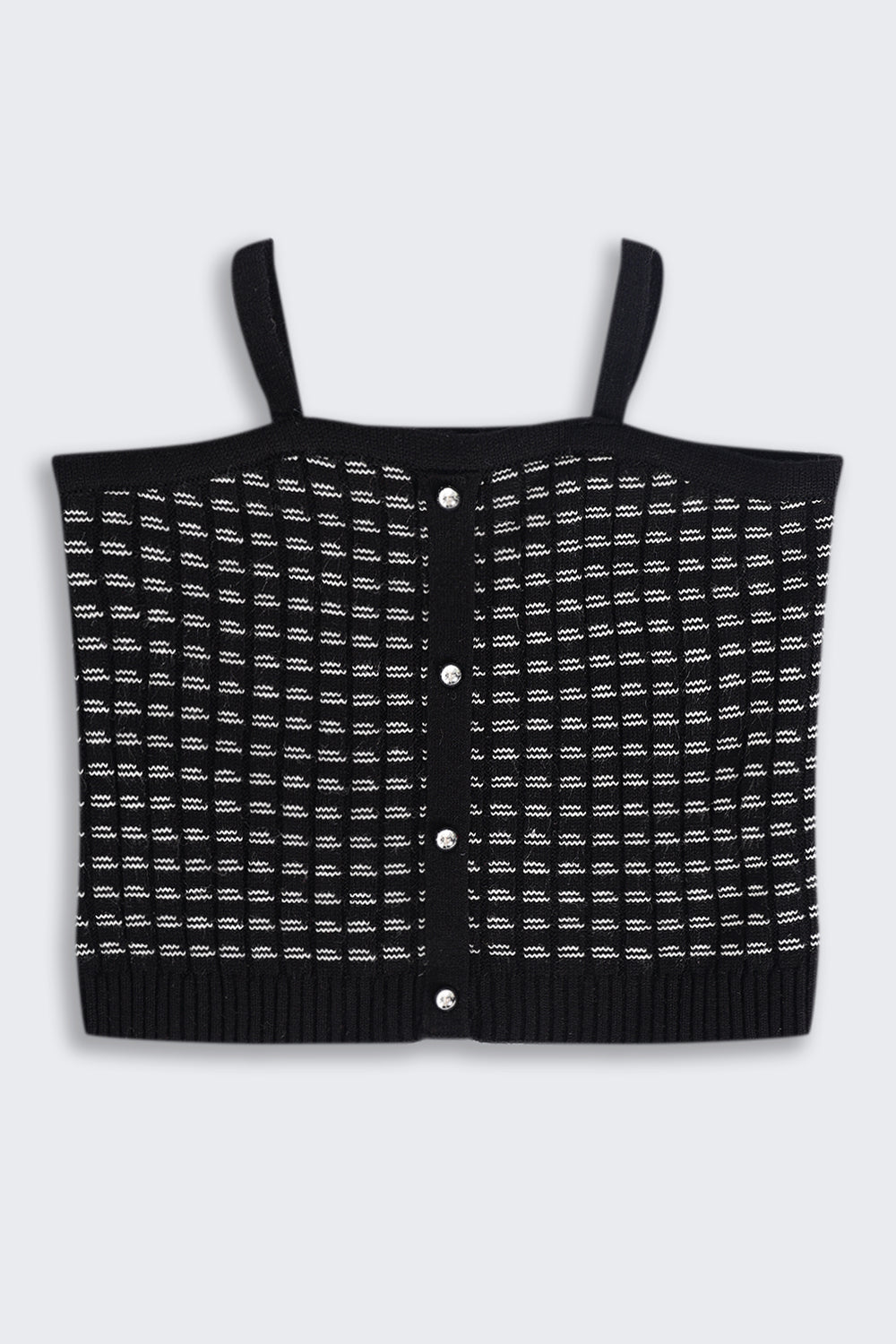 Tweens Girls Regular Fit Black Self Design Crop Top
