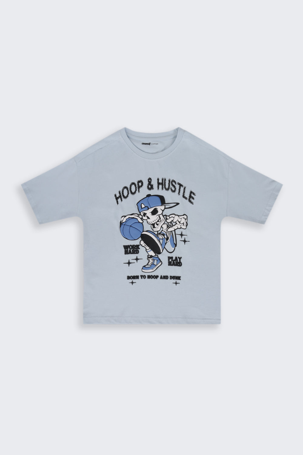 Tweens Boys Light Blue Basketball Graphic Printed T-Shirt