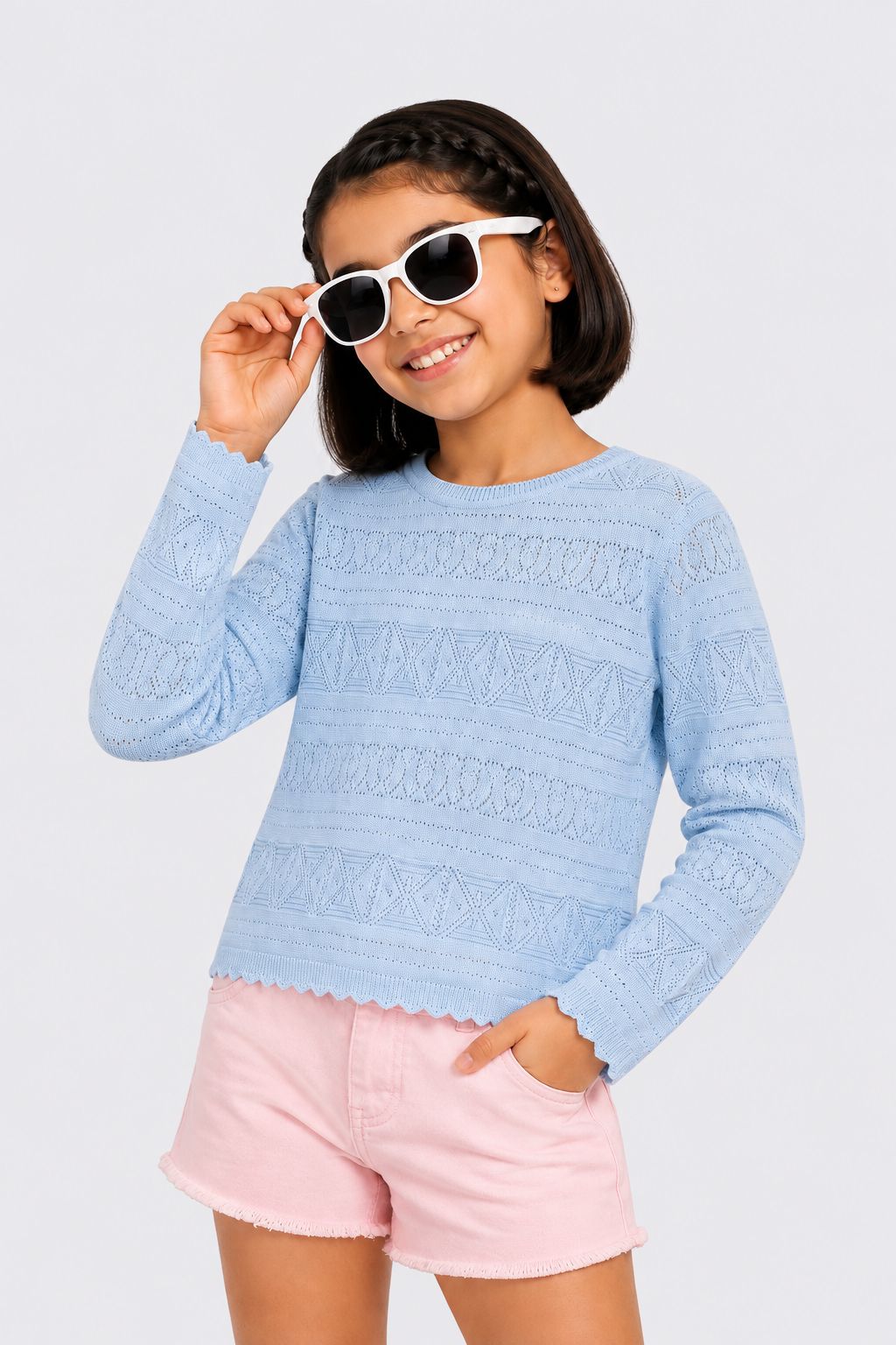 Tweens Girls Blue Pointelle Sweater