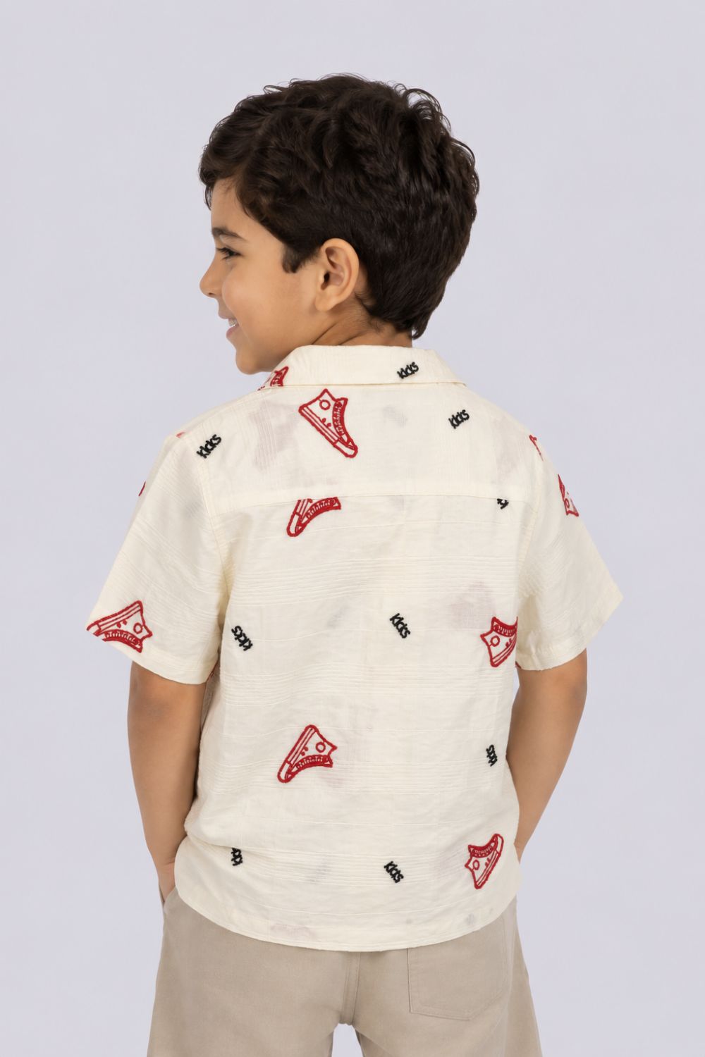 Boys Off White Embroidered Shirt