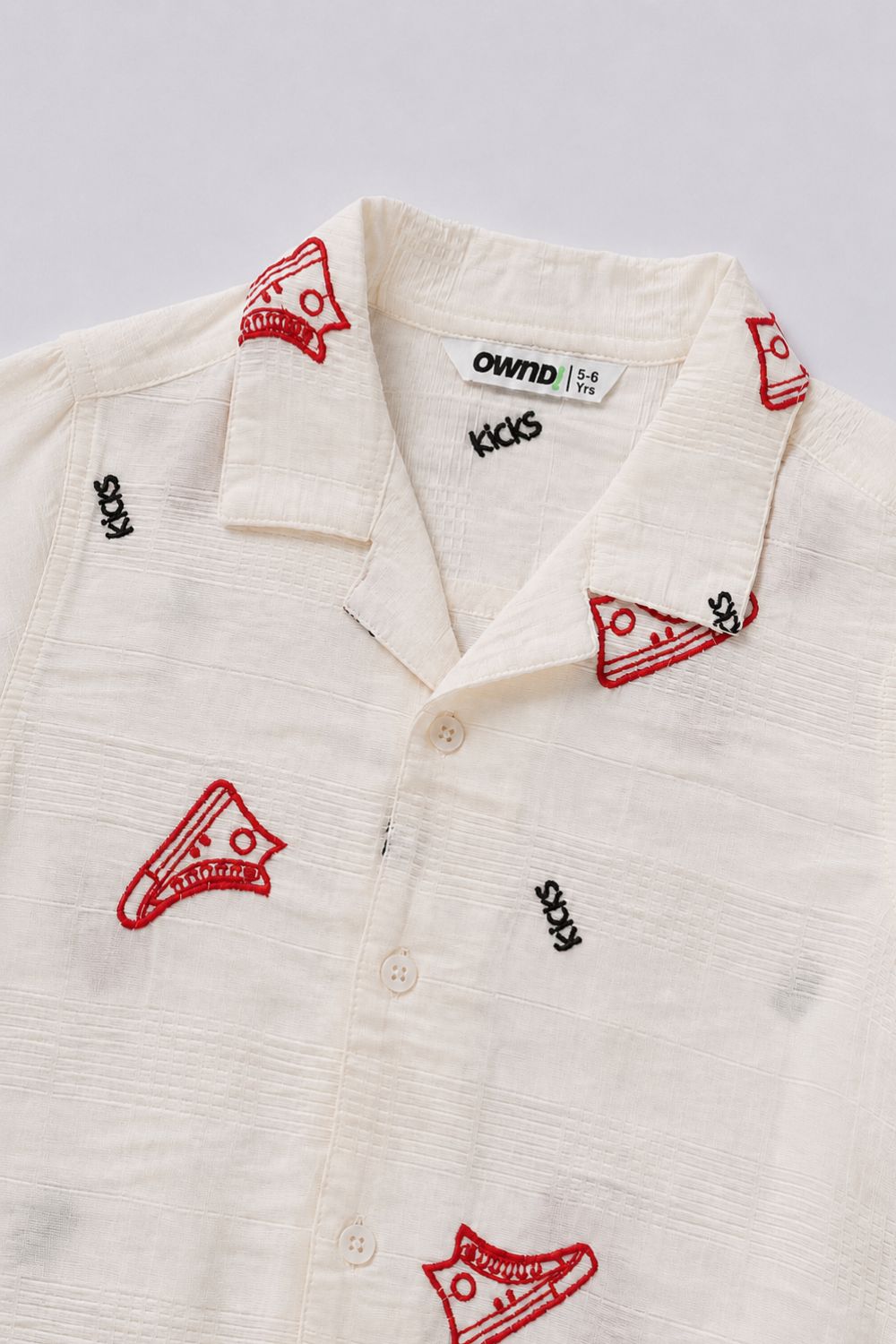 Boys Off White Embroidered Shirt