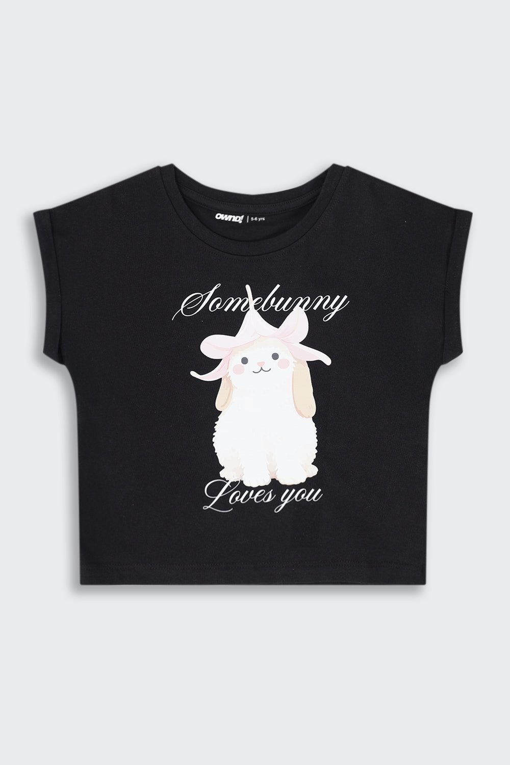 Girls Regular Fit Black Cartoon T-Shirt