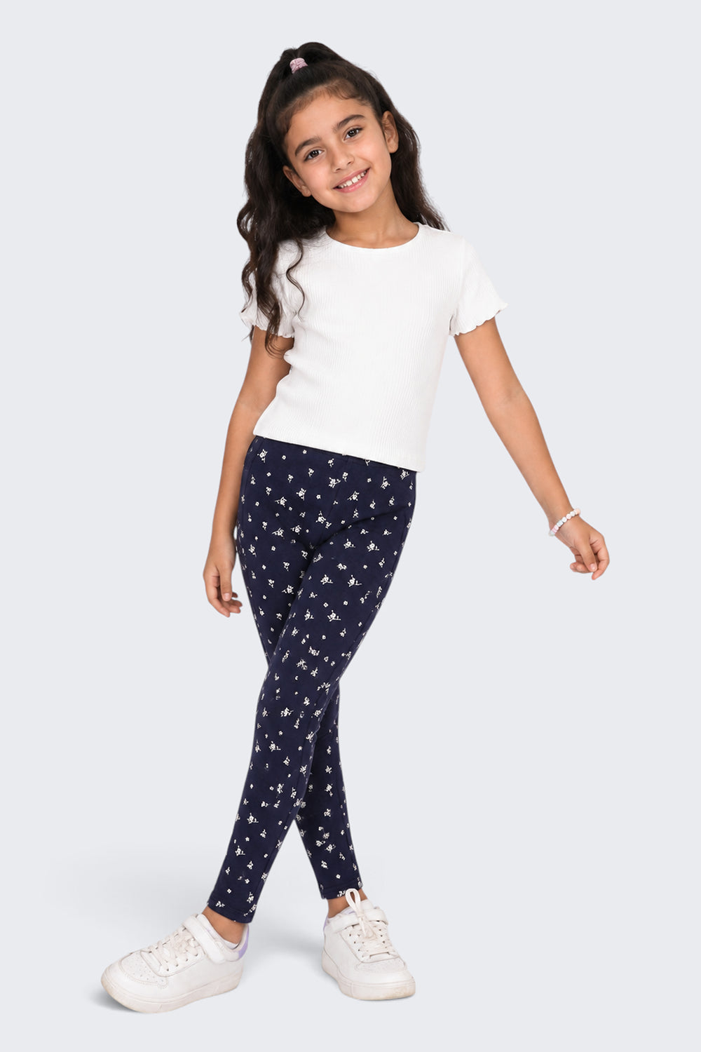 Tweens Girls Regular Fit Navy Printed Legging