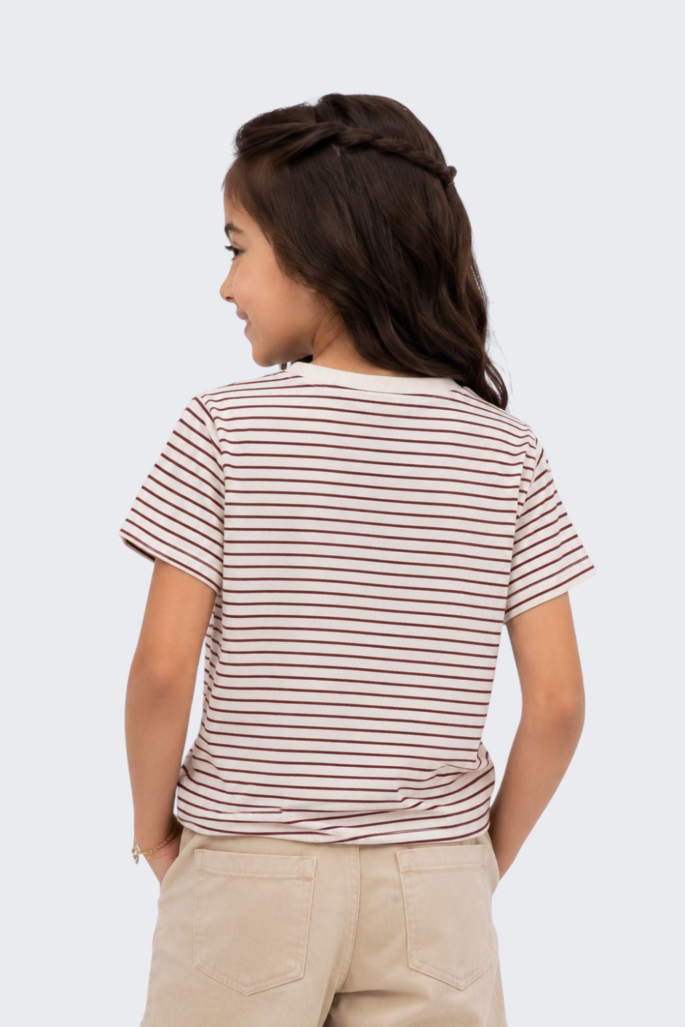 Tweens Girls Regular Fit White Striped T-Shirt