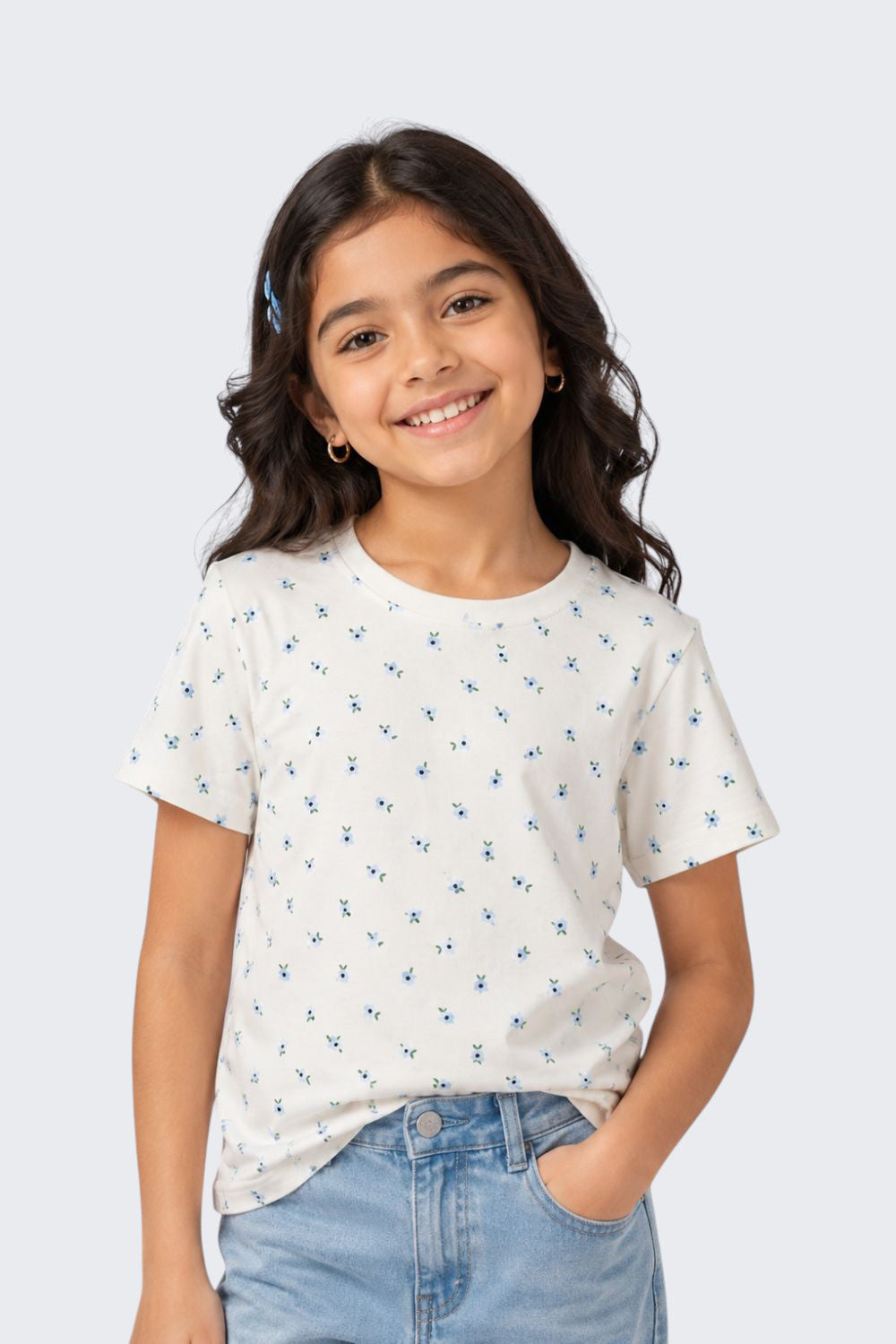 Tweens Girls Regular Fit White Floral T-Shirt