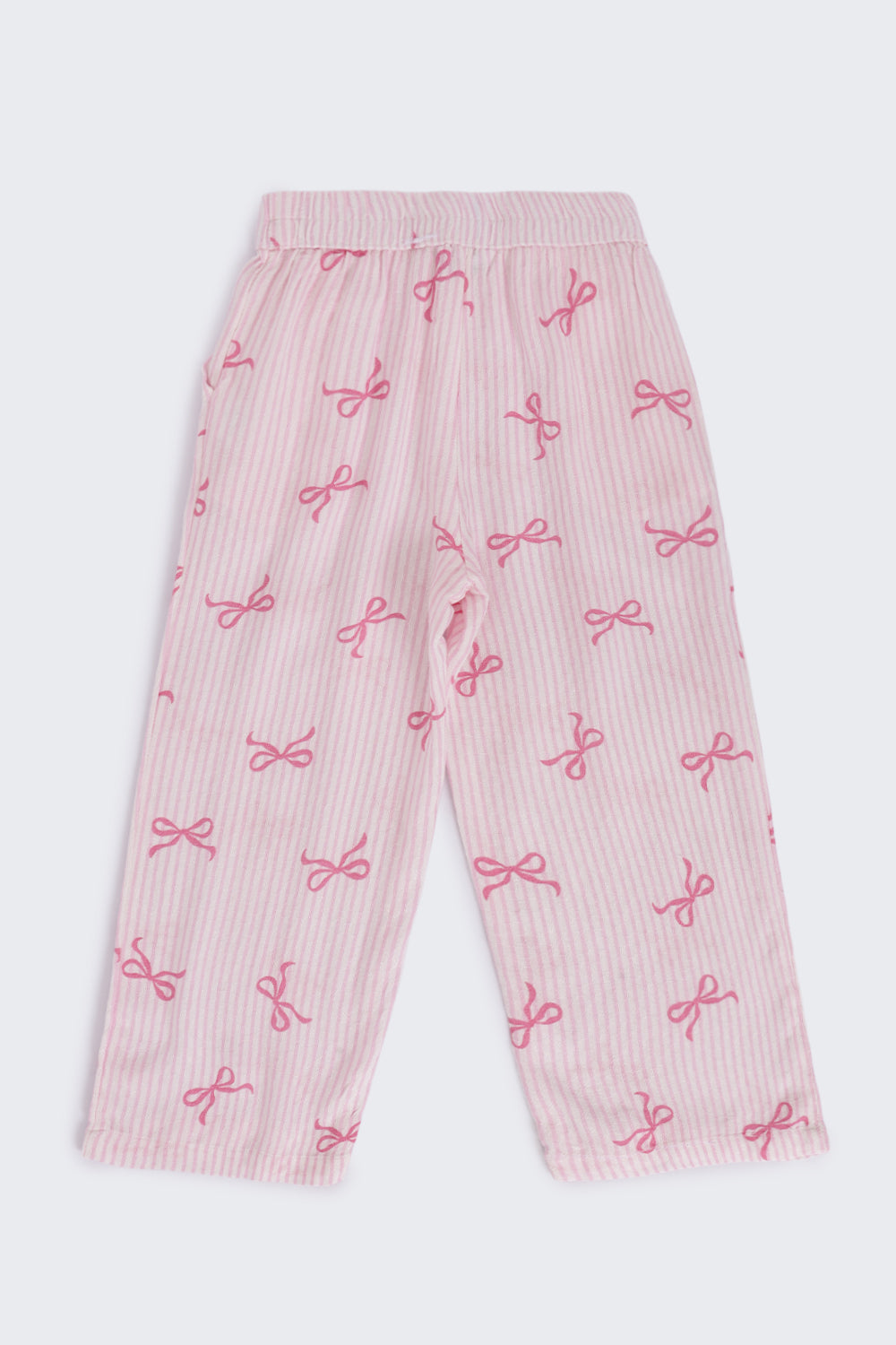 Girls Regular Fit Pink Bow Printed Co-ord Set