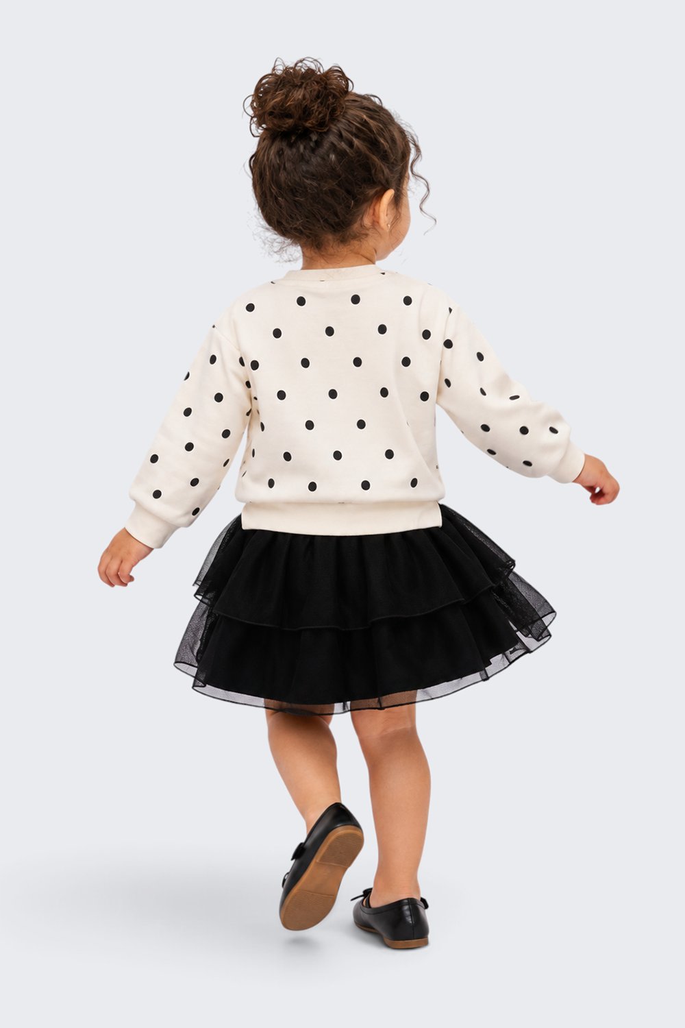 Girls Black Polka Dot Flared Tulle Dress