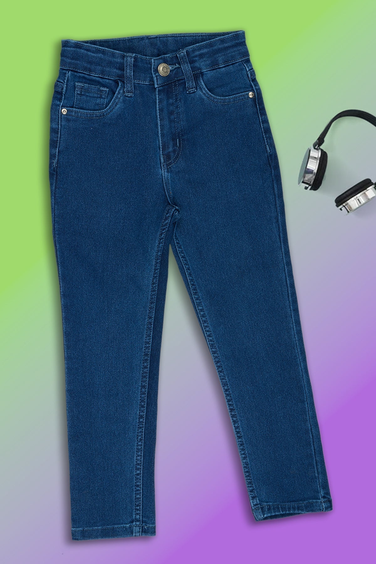Navy Solid Regular Fit Jeans For Girls