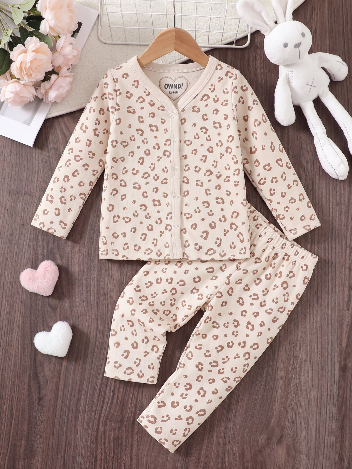 Beige All - Over Printed Regular Fit Co-ord Set For Infant Girls