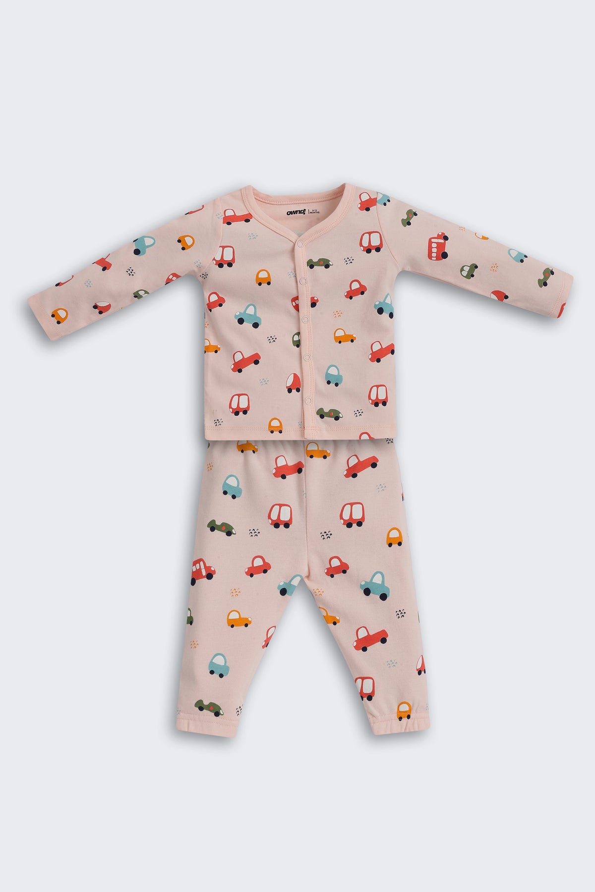 Peach Car Printed Regular Fit Co-ord Set For Infant Boys