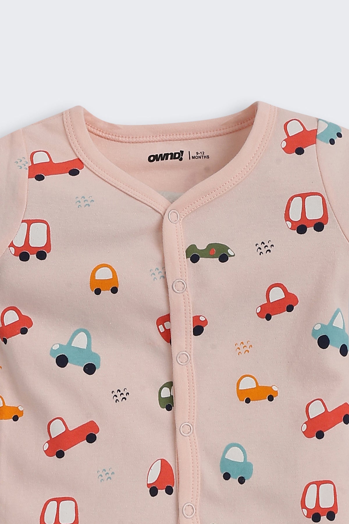 Peach Car Printed Regular Fit Co-ord Set For Infant Boys