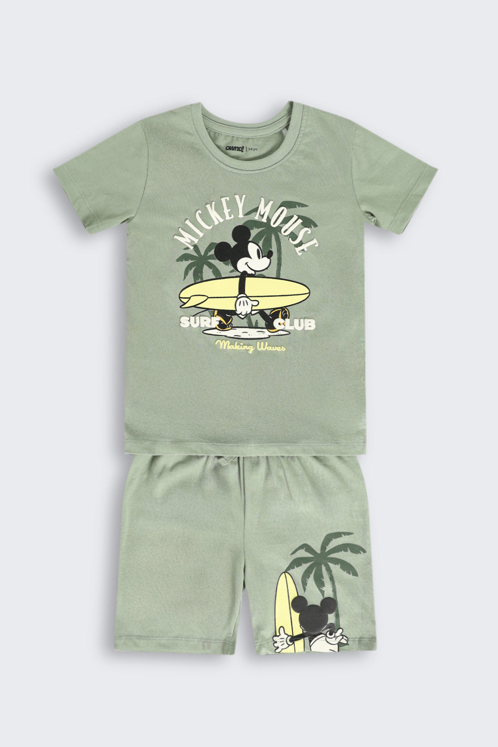 Olive Mickey Mouse Printed Nightwear Set