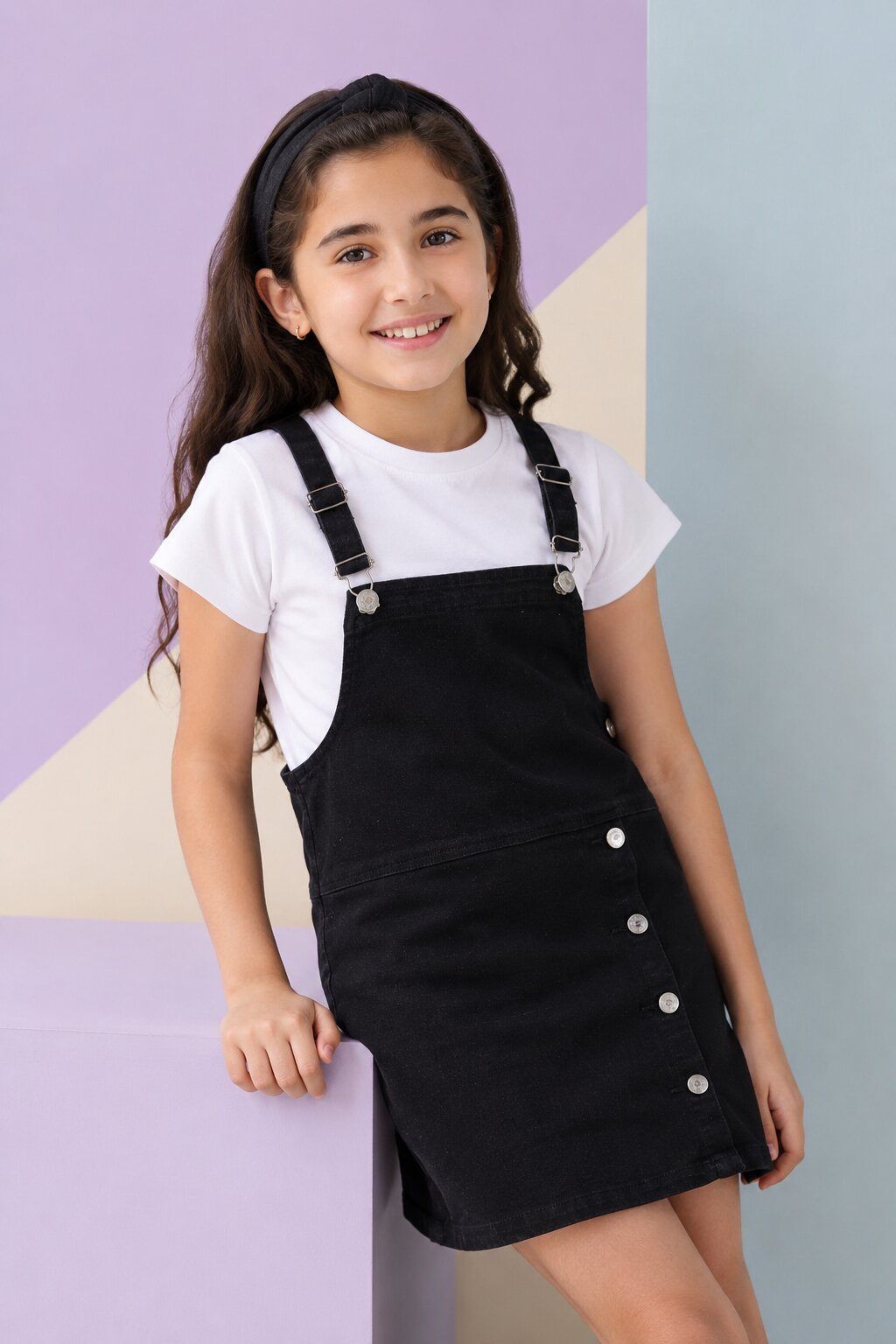 Black Solid Dungaree With T-Shirt