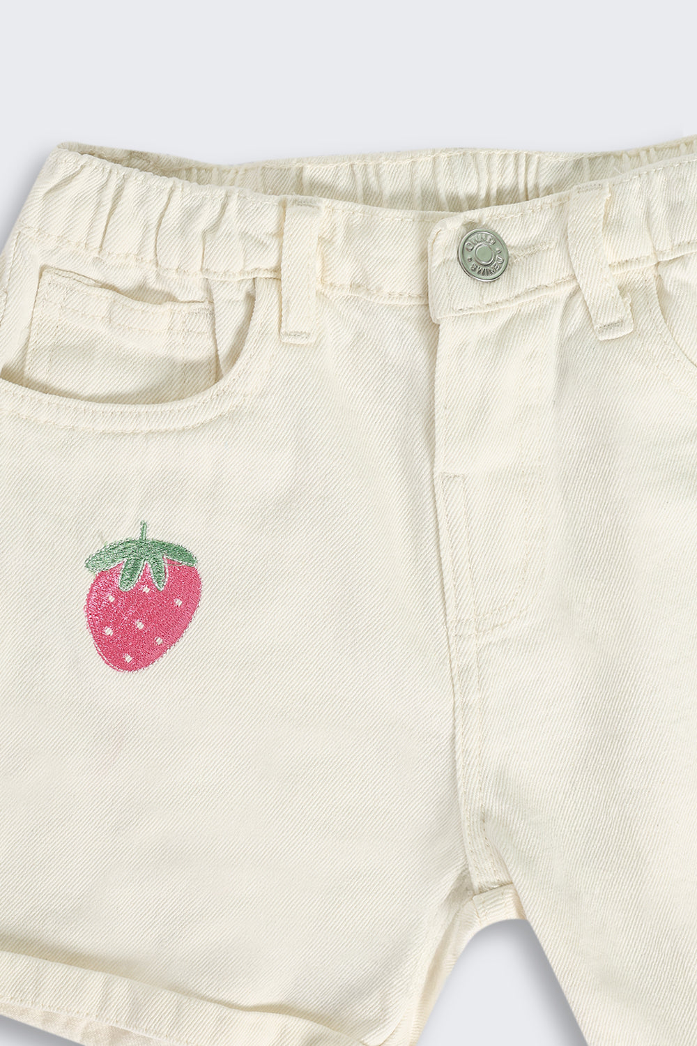 White Strawberry Placement Print Shorts with Four Pockets