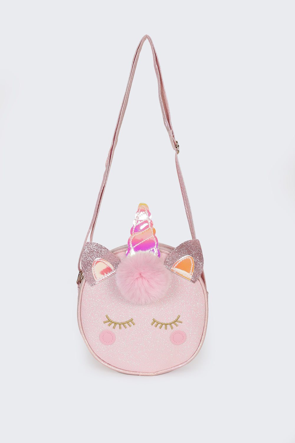Pink Glitter Unicorn Round Sling Bag