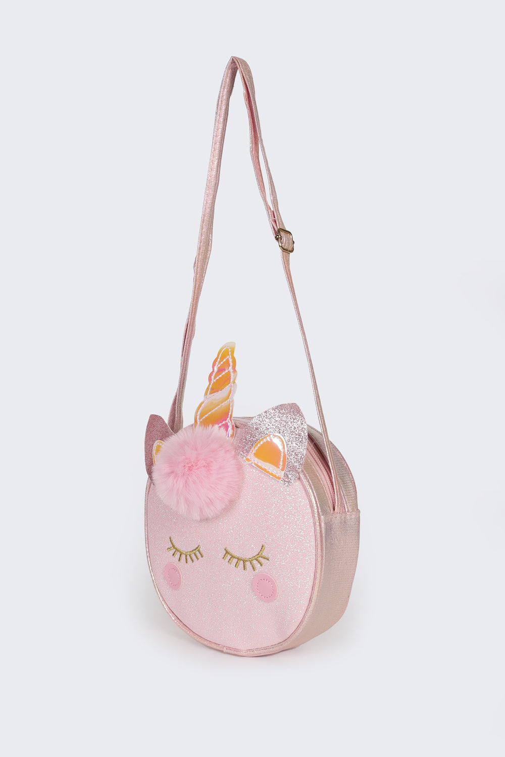 Pink Glitter Unicorn Round Sling Bag