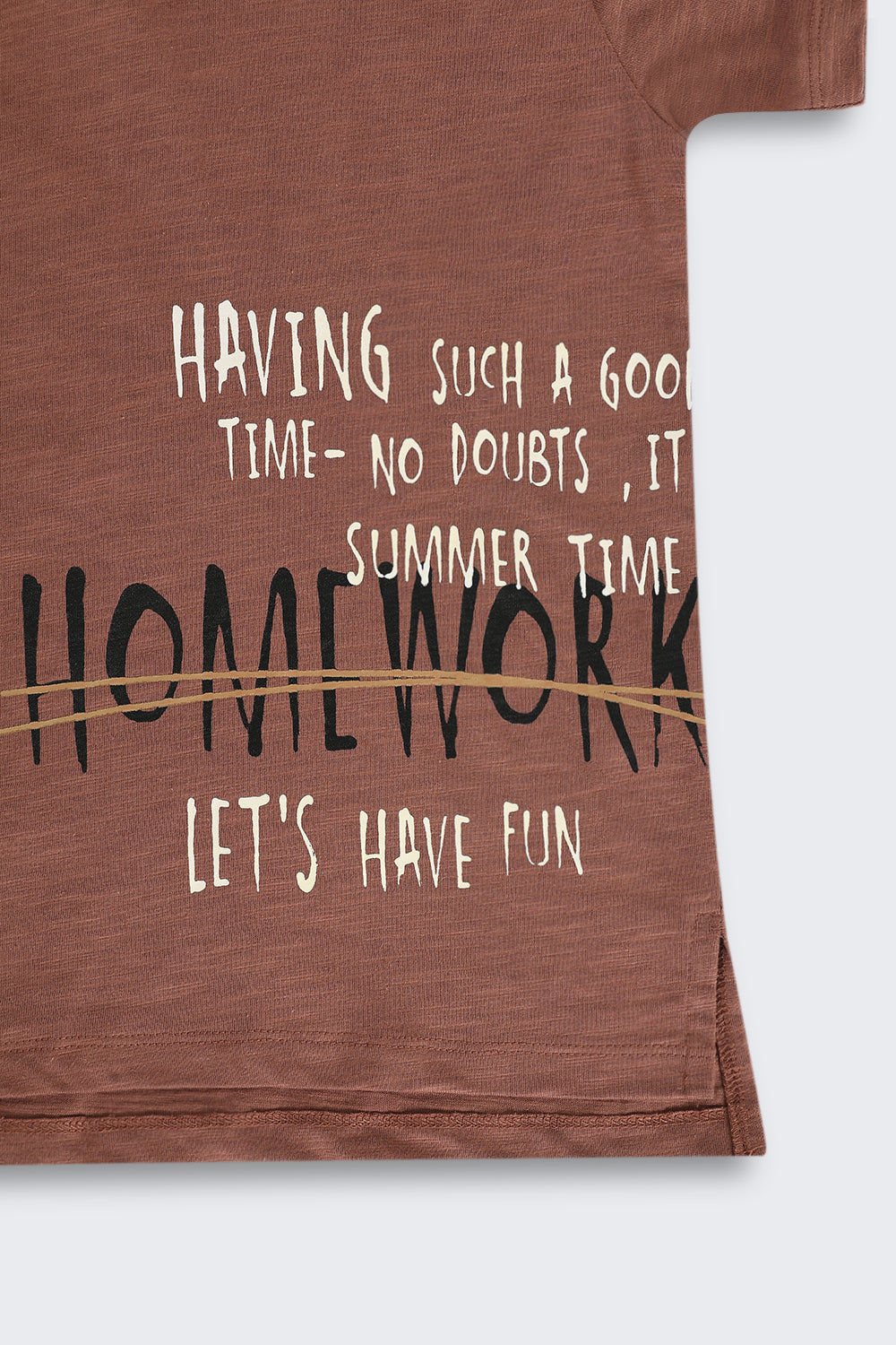Brown High‑Low Hem Graphic T‑Shirt